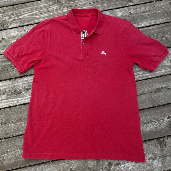 Vintage Burberry Brit Polo Button Up T Shirt XL Red - Picture 1 of 6